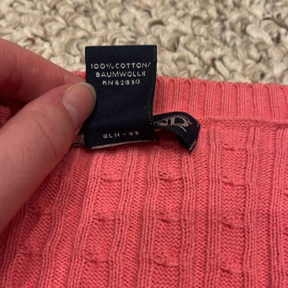 Land's End Pink Cable Knit Cardigan Sweater Button Sz Large Cotton Blend - Picture 6 of 10